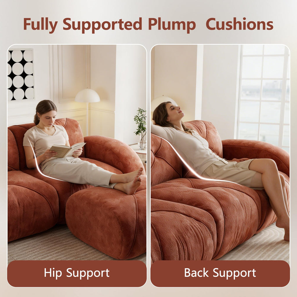 140" Orange Velvet Sofa with Tufted 32D Sponge S4013