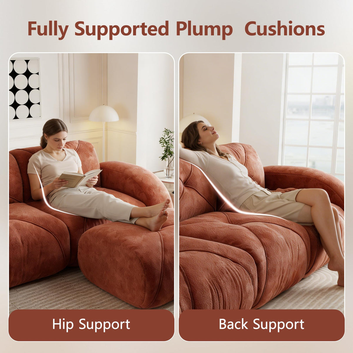 140" Orange Velvet Sofa with Tufted 32D Sponge S4013
