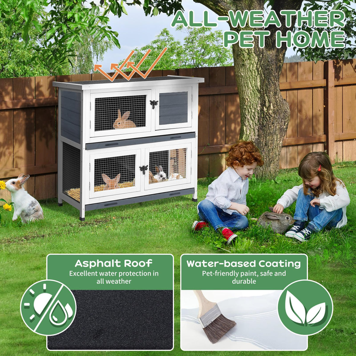 2 Story Solid Wood Rabbit Hutch with Removable Tray P670