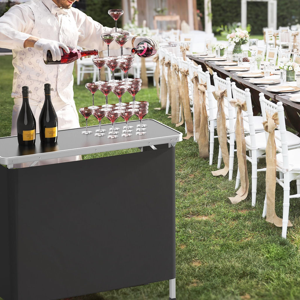 Portable 2-Tier Mobile Bar Table with Black Skirt I558