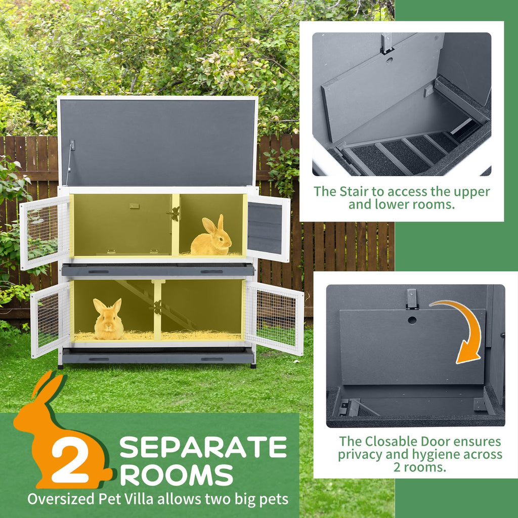 2 Story Solid Wood Rabbit Hutch with Removable Tray P670