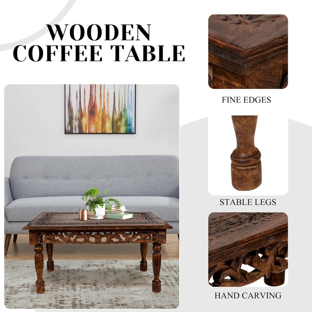 Farmhouse Coffee Table 36x24x18 Jali Carved Wood T53343