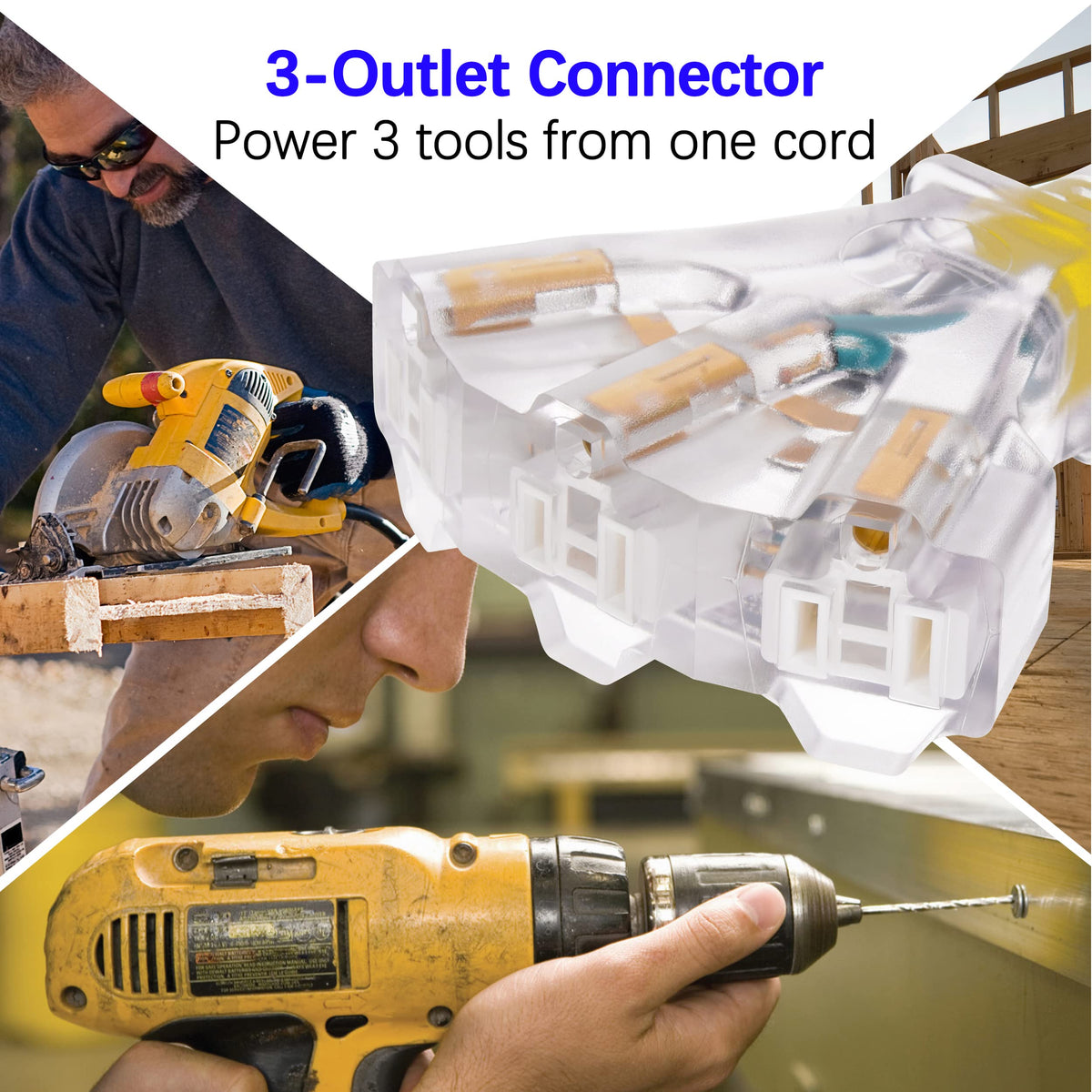 150ft 12/3 SJTW Yellow Outdoor Extension Cord with 3-Outlet Adapter M148
