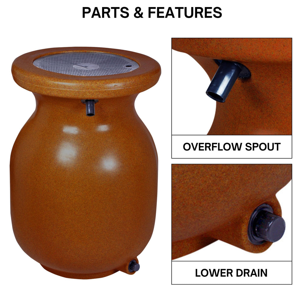 Beige 50 gal Stone-Look Rain Barrel with Brass Spigot H4061