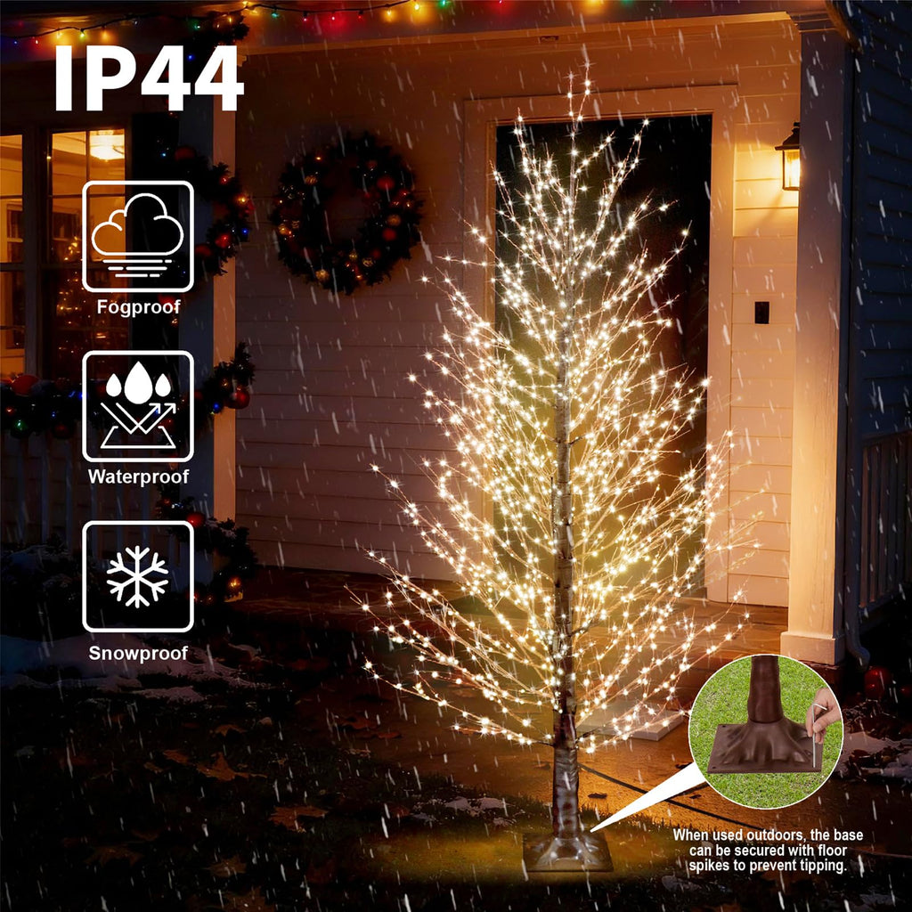 6FT Brown Lighted Birch Tree 1300LEDs Warm White Lights H863189