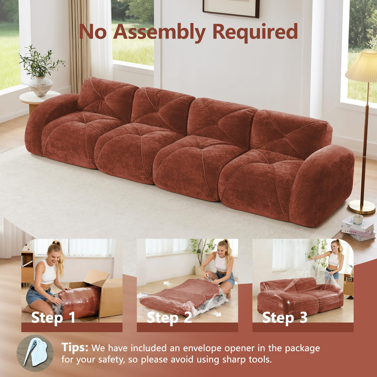140" Orange Velvet Sofa with Tufted 32D Sponge S4013