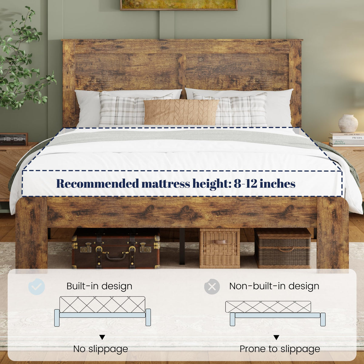 Farmhouse Wood Bed Frame with Headboard and Footboard L856673