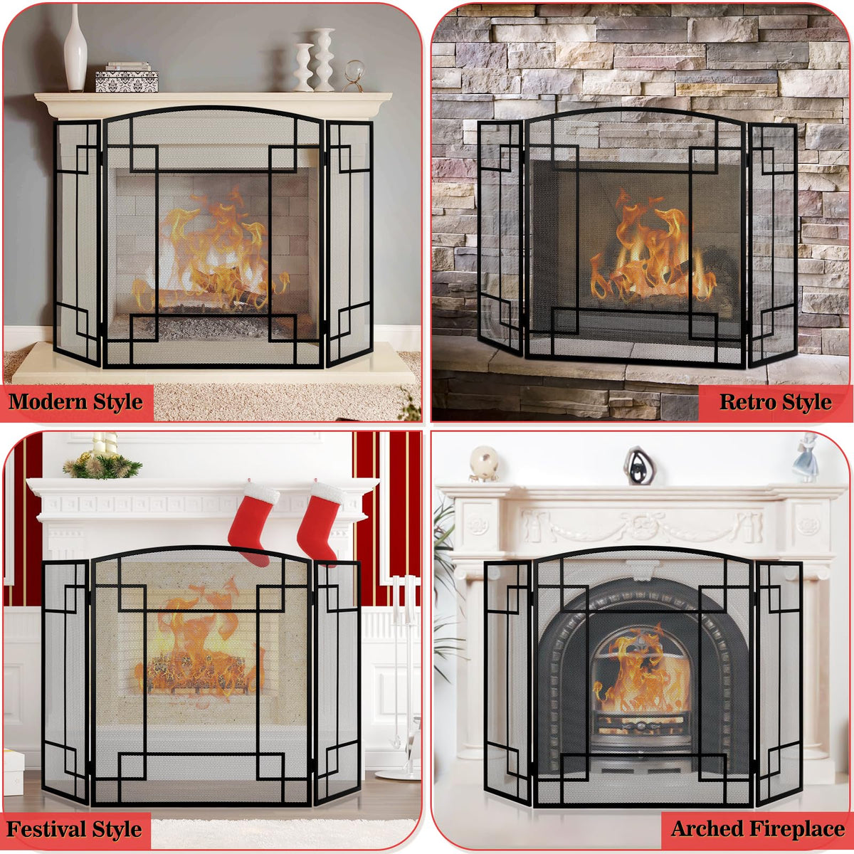 Fireplace Screen 3 Panel Wrought Iron N536867