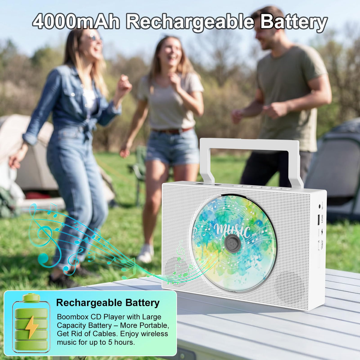 Portable CD Player with Bluetooth & Speakers E8473