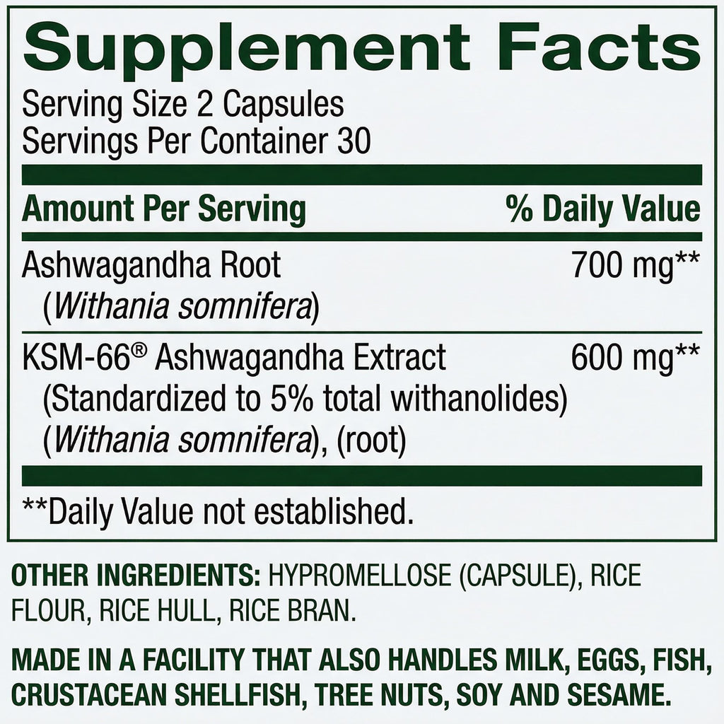 Ashwagandha 1300 mg 60 Vegetarian Capsules P77200