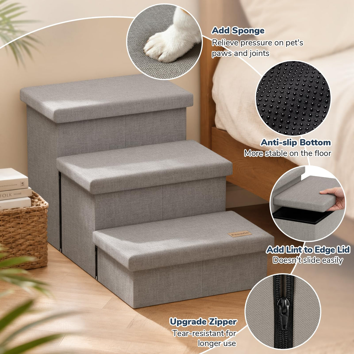 Light Grey Dog Stairs with Storage V3214