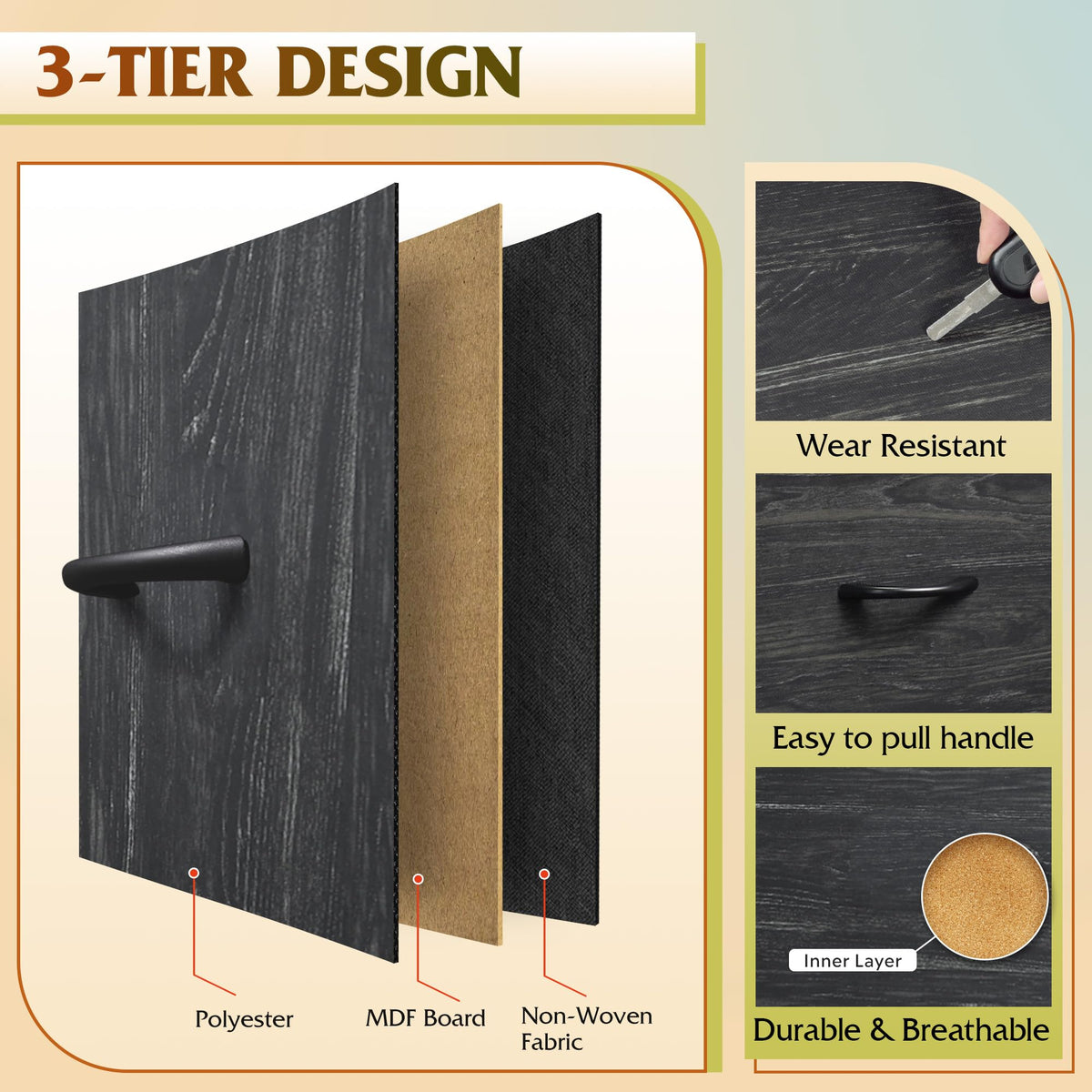 Black 5 Drawer Fabric Dresser M6877