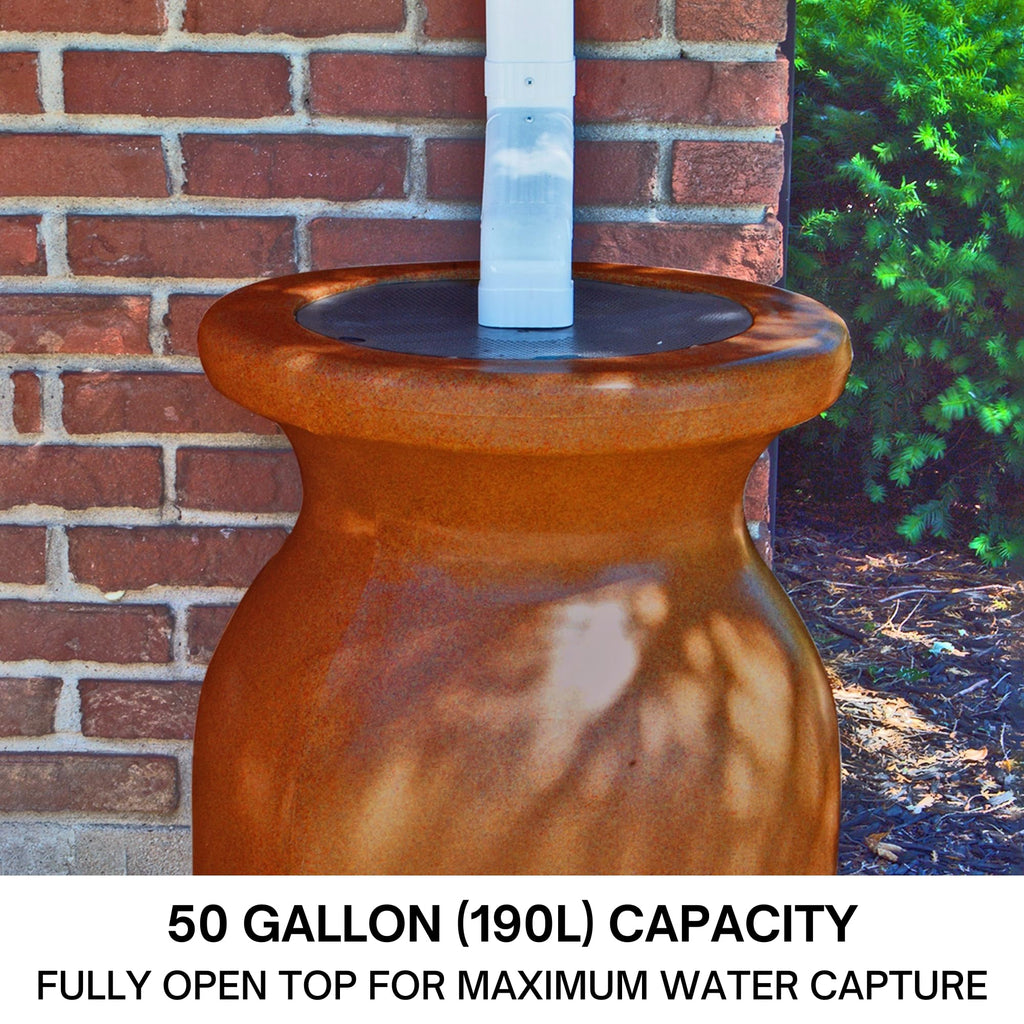 Beige 50 gal Stone-Look Rain Barrel with Brass Spigot H4061