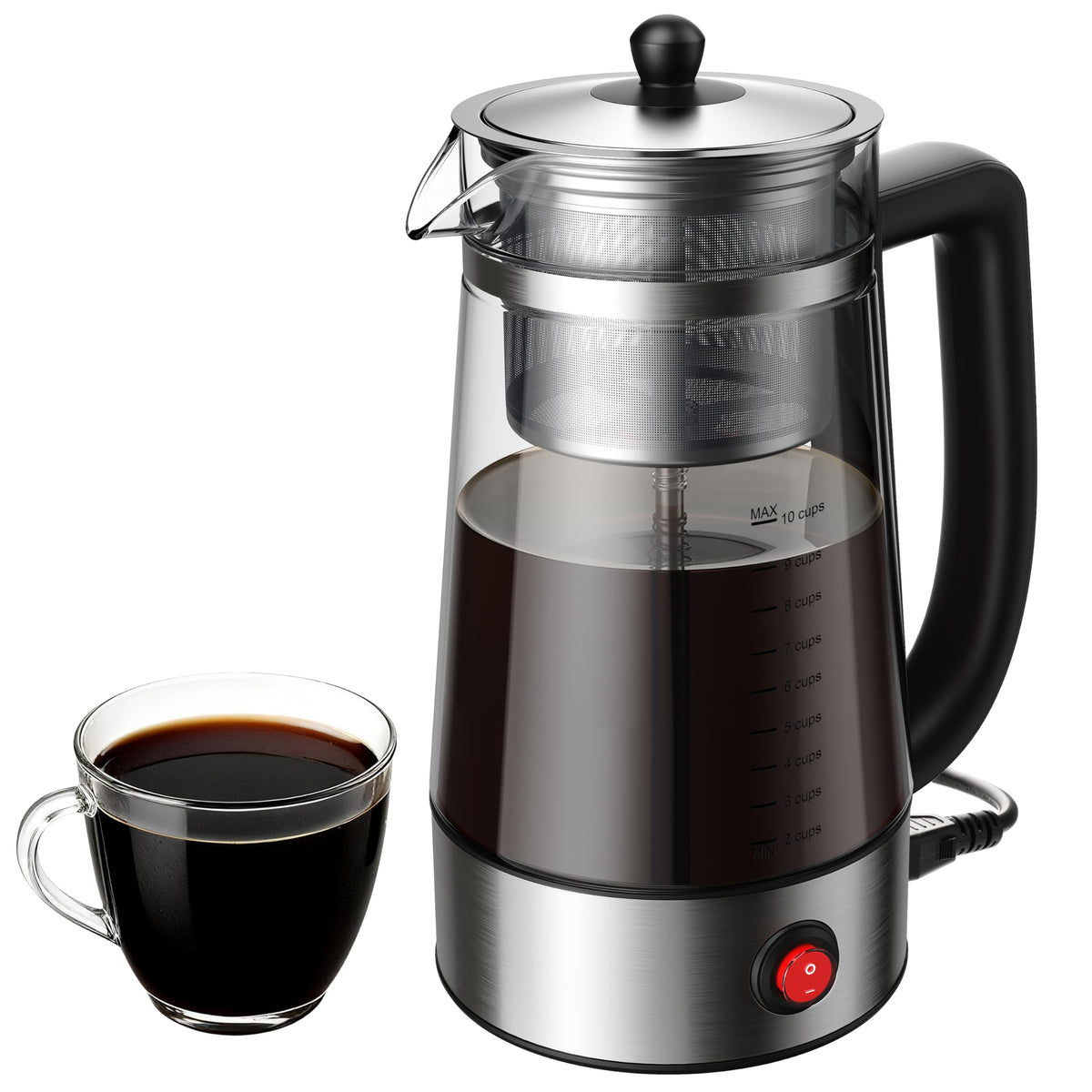 10-Cup Electric Percolator Coffee Pot with Borosilicate Carafe W30123