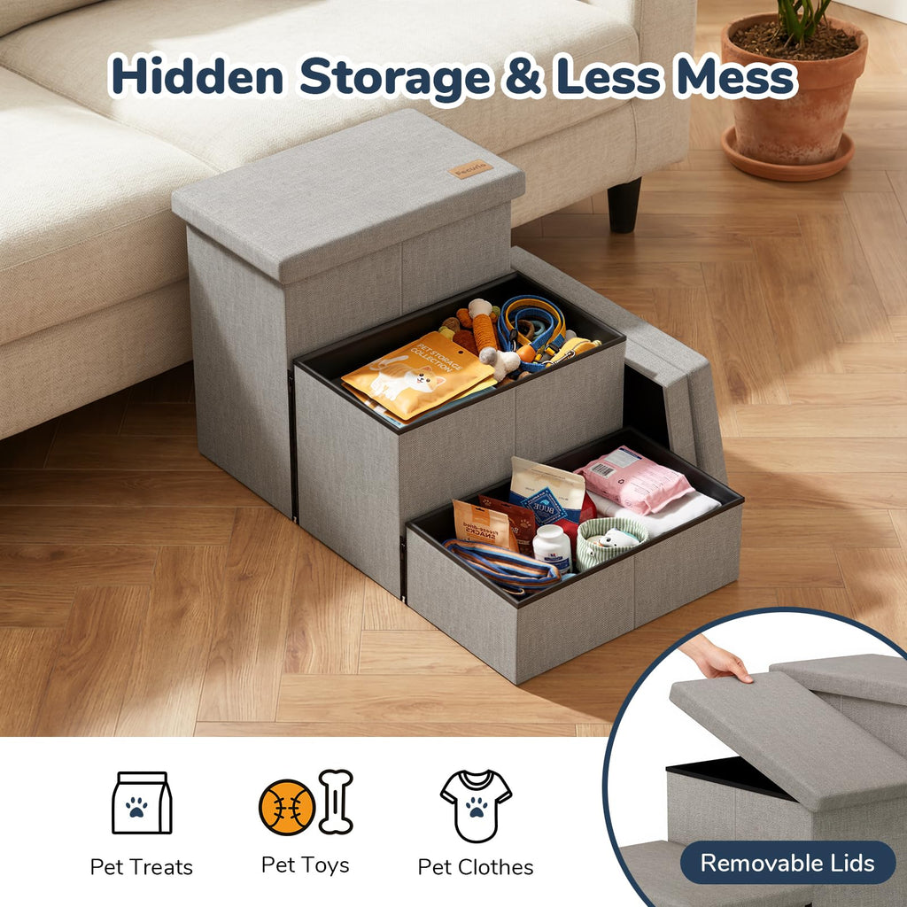Light Grey Dog Stairs with Storage V3214