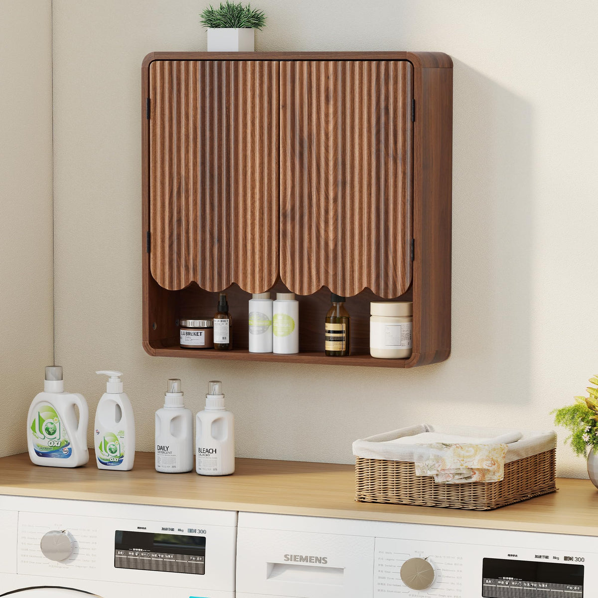 Walnut Fluted Bathroom Wall Cabinet W201