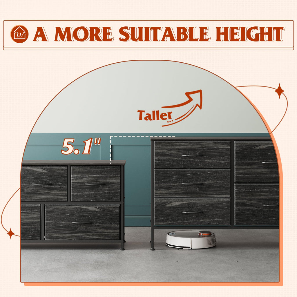 Black 5 Drawer Fabric Dresser M6877