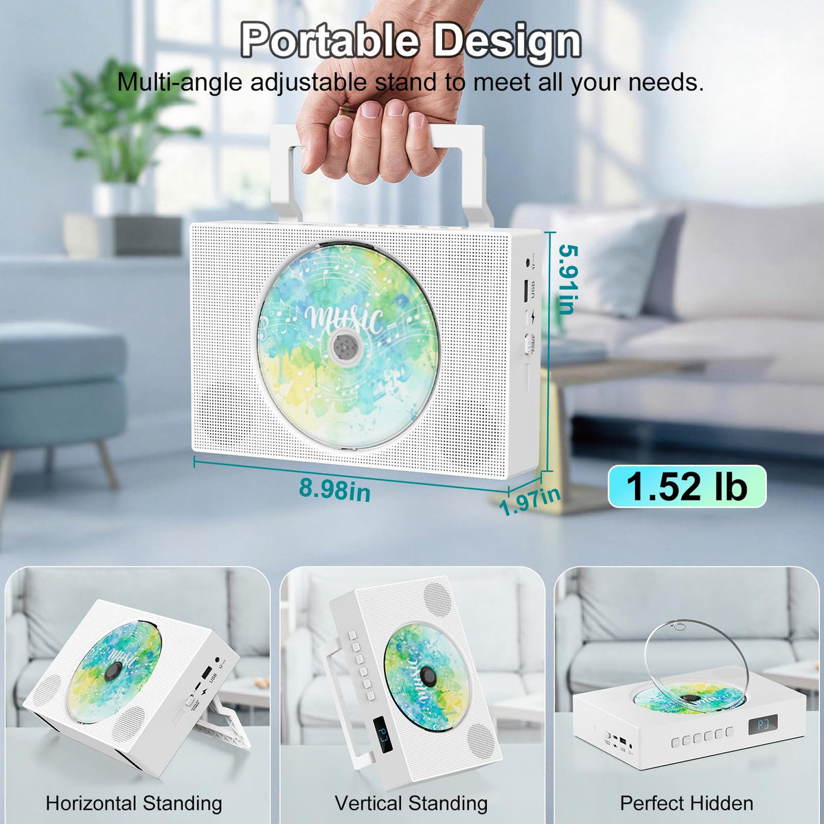 Portable CD Player with Bluetooth & Speakers E8473