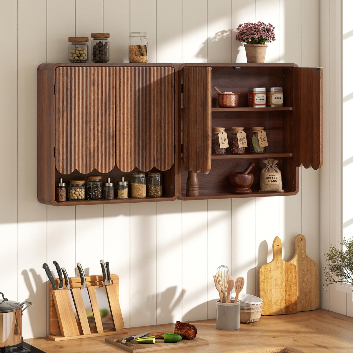 Walnut Fluted Bathroom Wall Cabinet W201