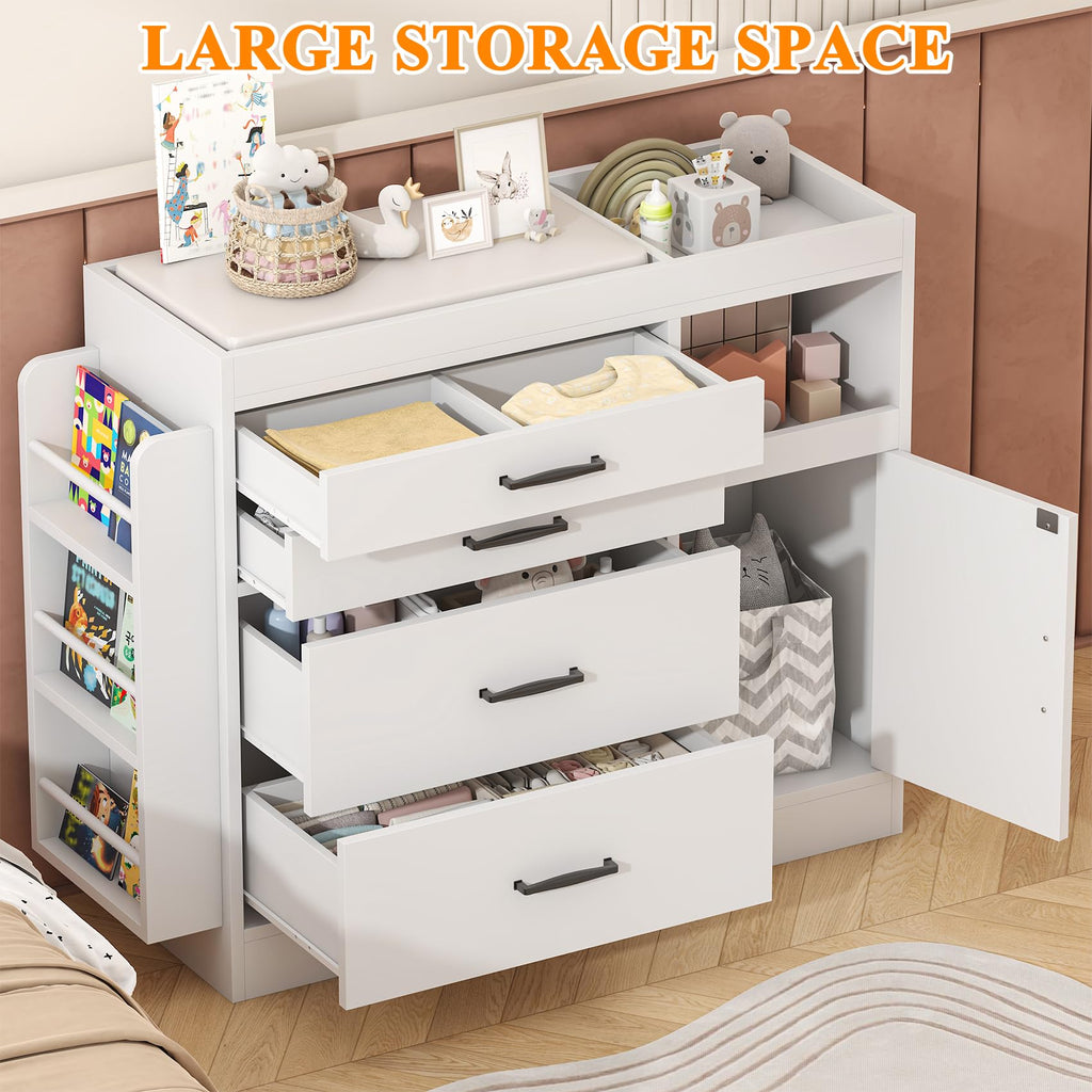 White 4 Drawer Baby Nursery Dresser with Changing Pad N556849