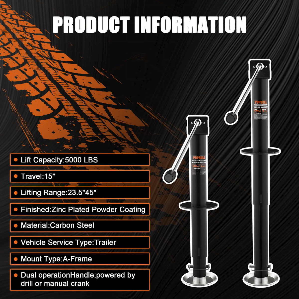 5000lbs A-Frame Trailer Jack with Adjustable Drop Leg K23784