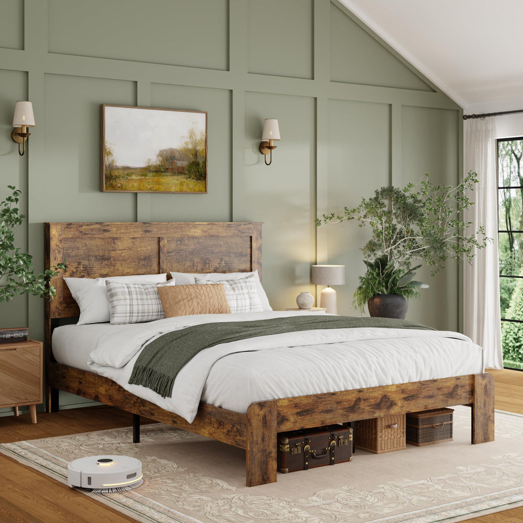 Farmhouse Wood Bed Frame with Headboard and Footboard L856673