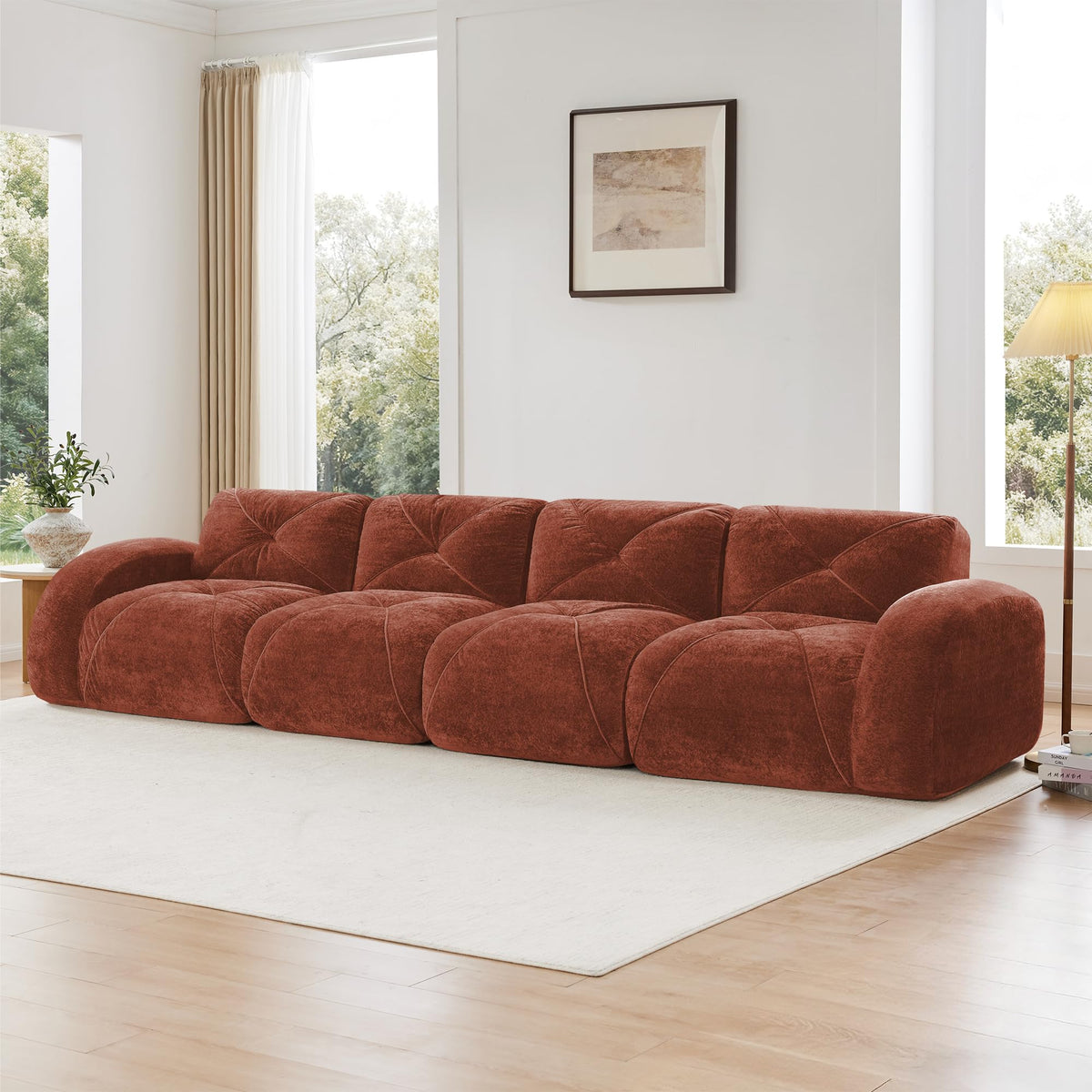 140" Orange Velvet Sofa with Tufted 32D Sponge S4013