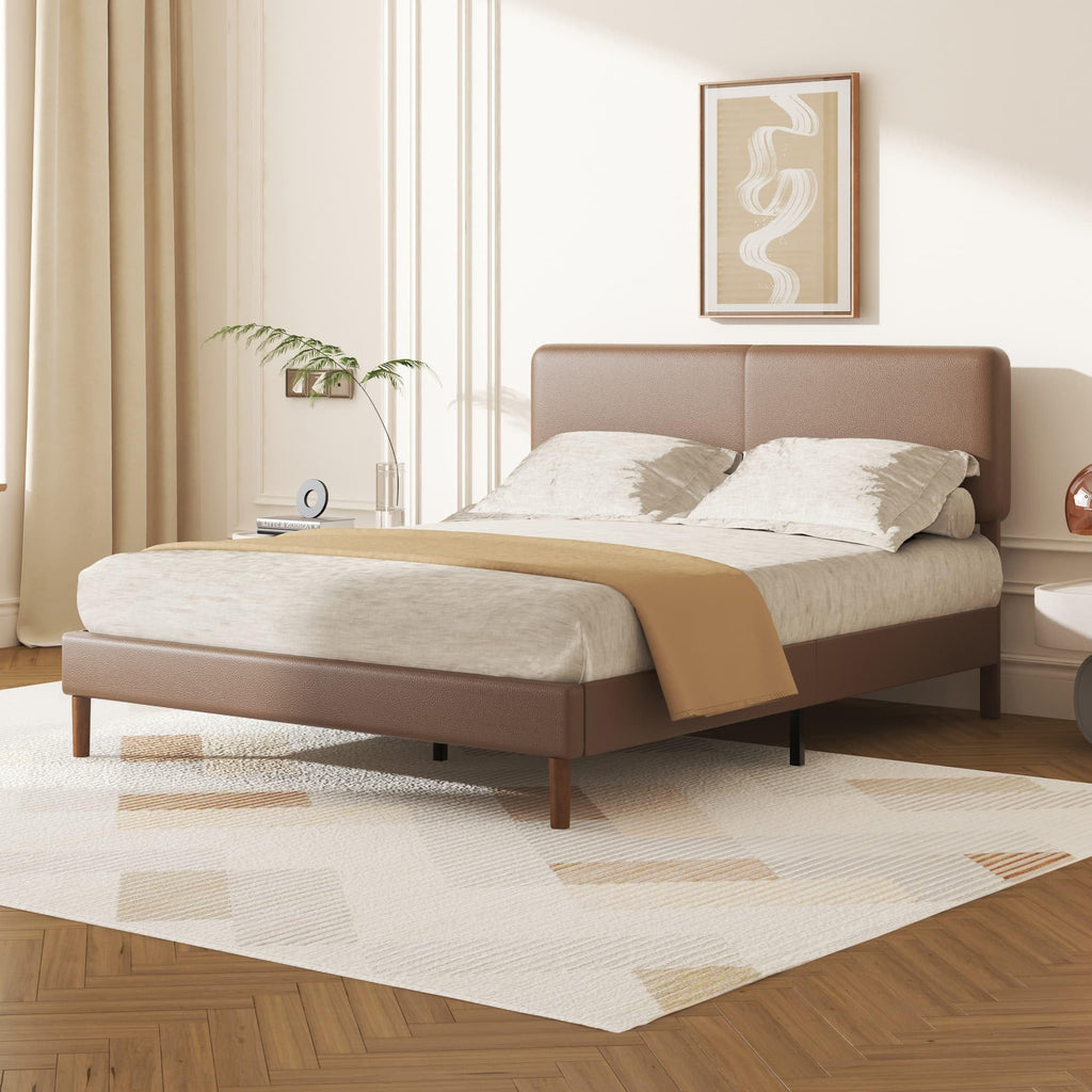 Minimalist Leather Bed Frame with Adjustable Headboard H93898