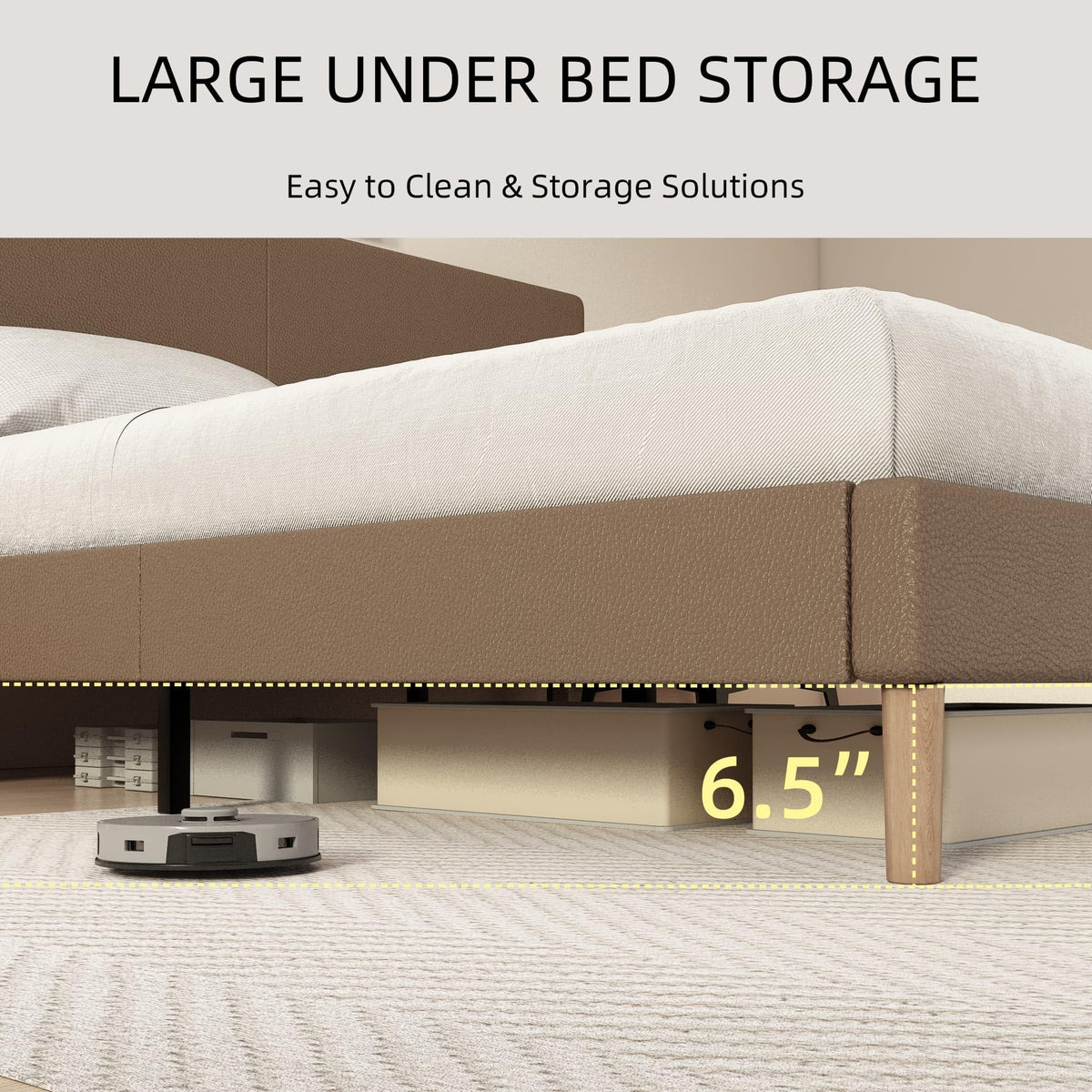 Minimalist Leather Bed Frame with Adjustable Headboard H93898