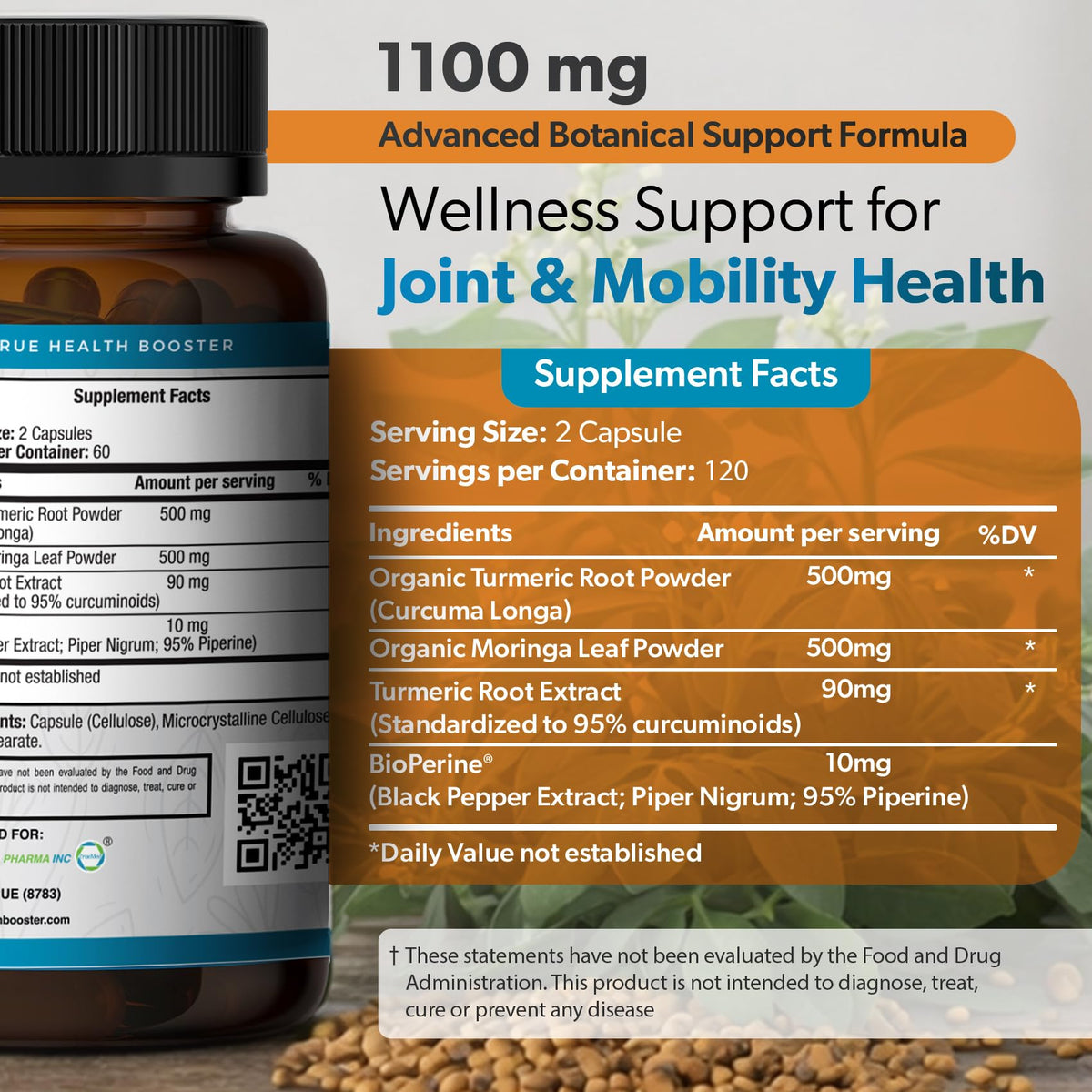 Moringa Turmeric Bioperine Supplement 120CT P26547
