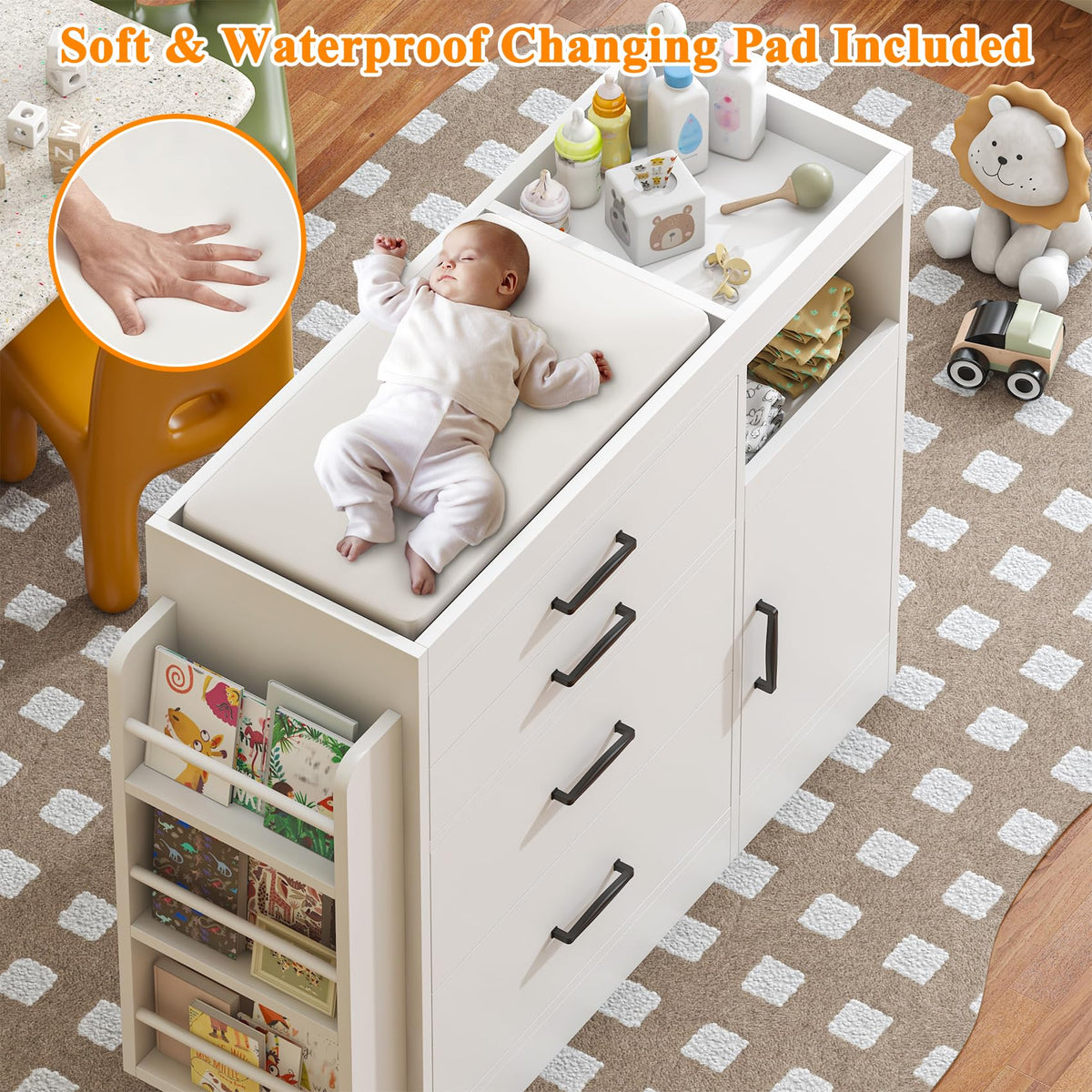 White 4 Drawer Baby Nursery Dresser with Changing Pad N556849