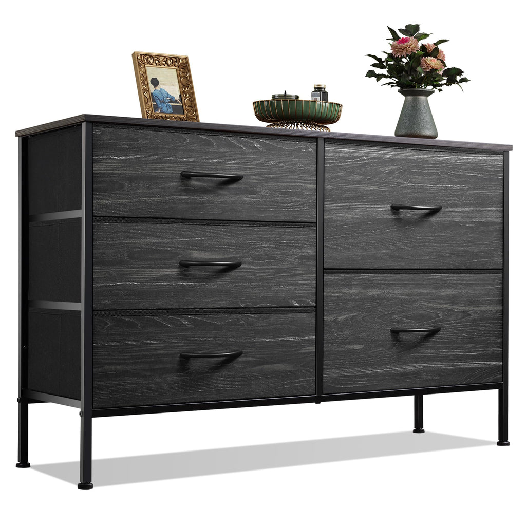 Black 5 Drawer Fabric Dresser M6877
