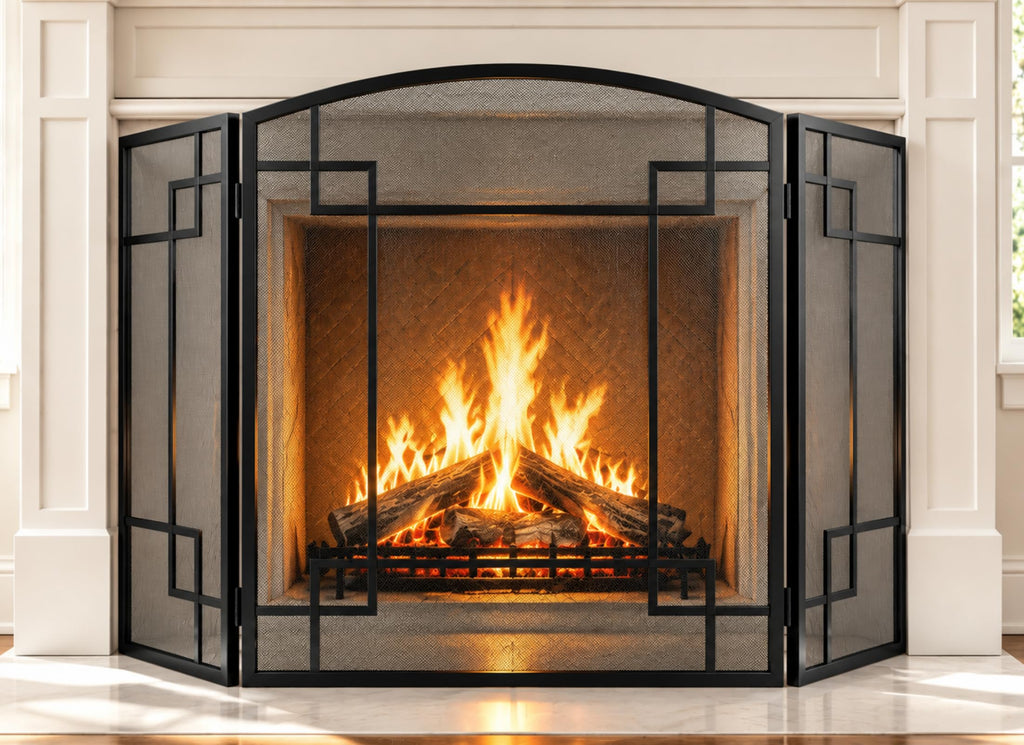 Fireplace Screen 3 Panel Wrought Iron N536867