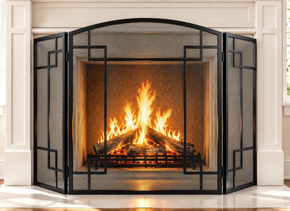 Fireplace Screen 3 Panel Wrought Iron N536867