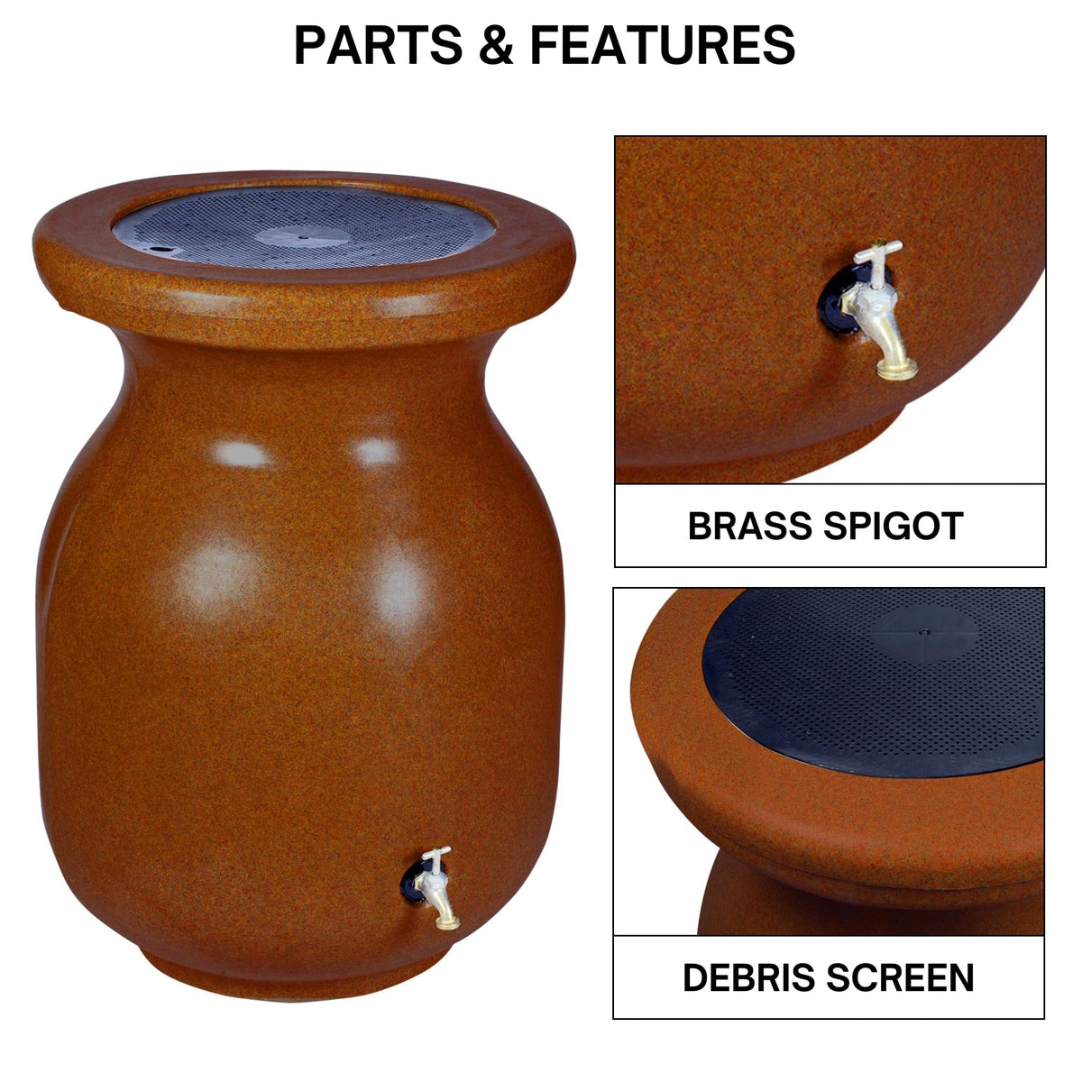 Beige 50 gal Stone-Look Rain Barrel with Brass Spigot H4061