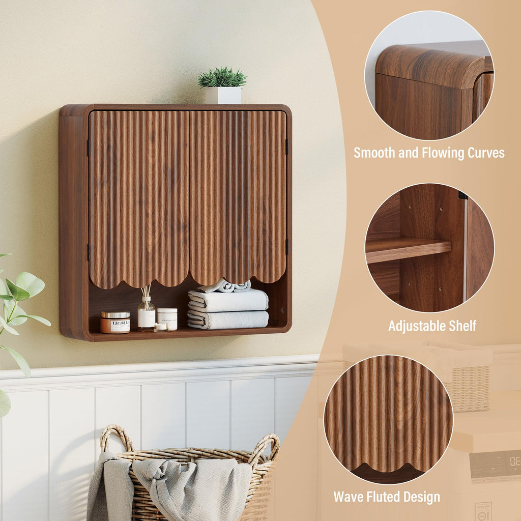 Walnut Fluted Bathroom Wall Cabinet W201