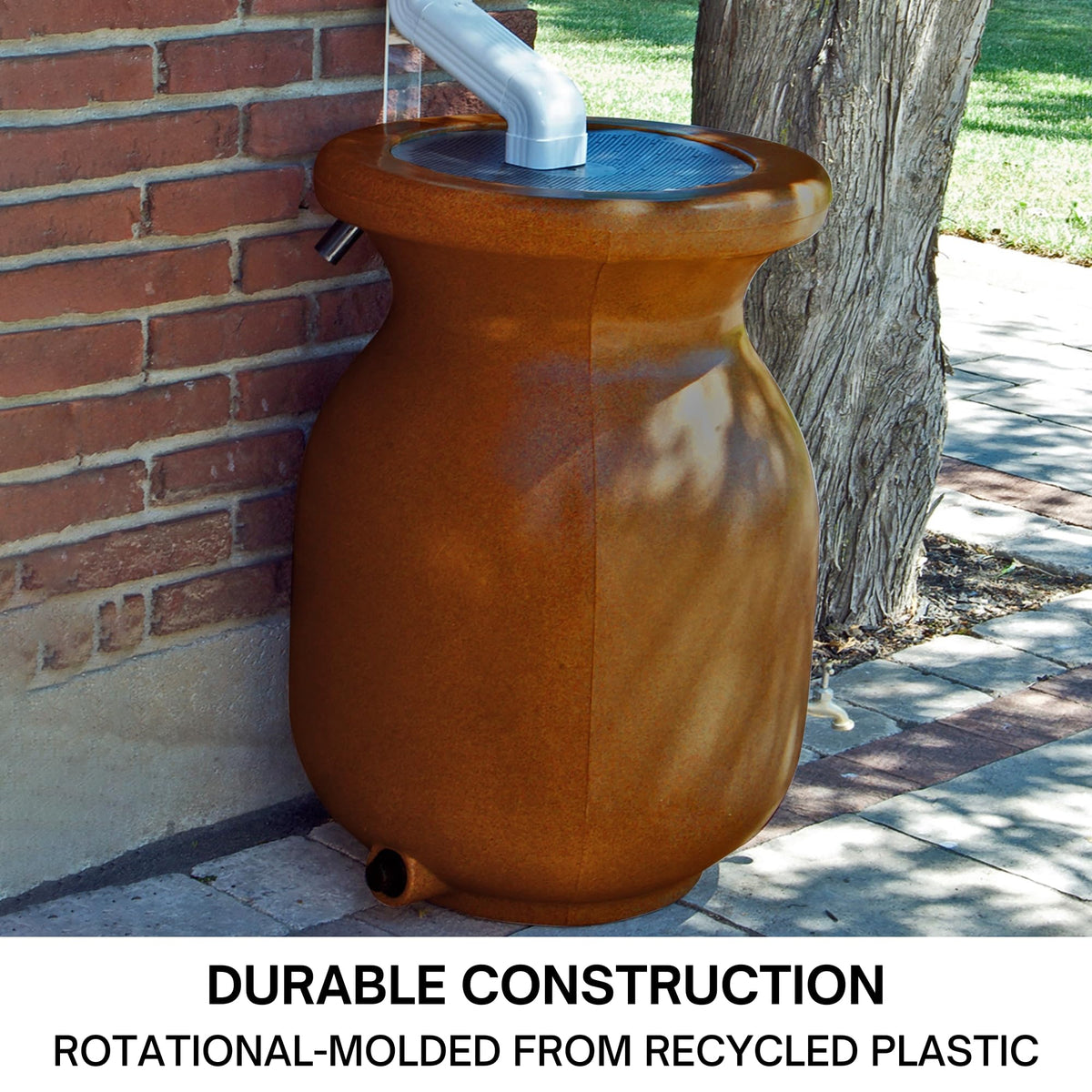 Beige 50 gal Stone-Look Rain Barrel with Brass Spigot H4061