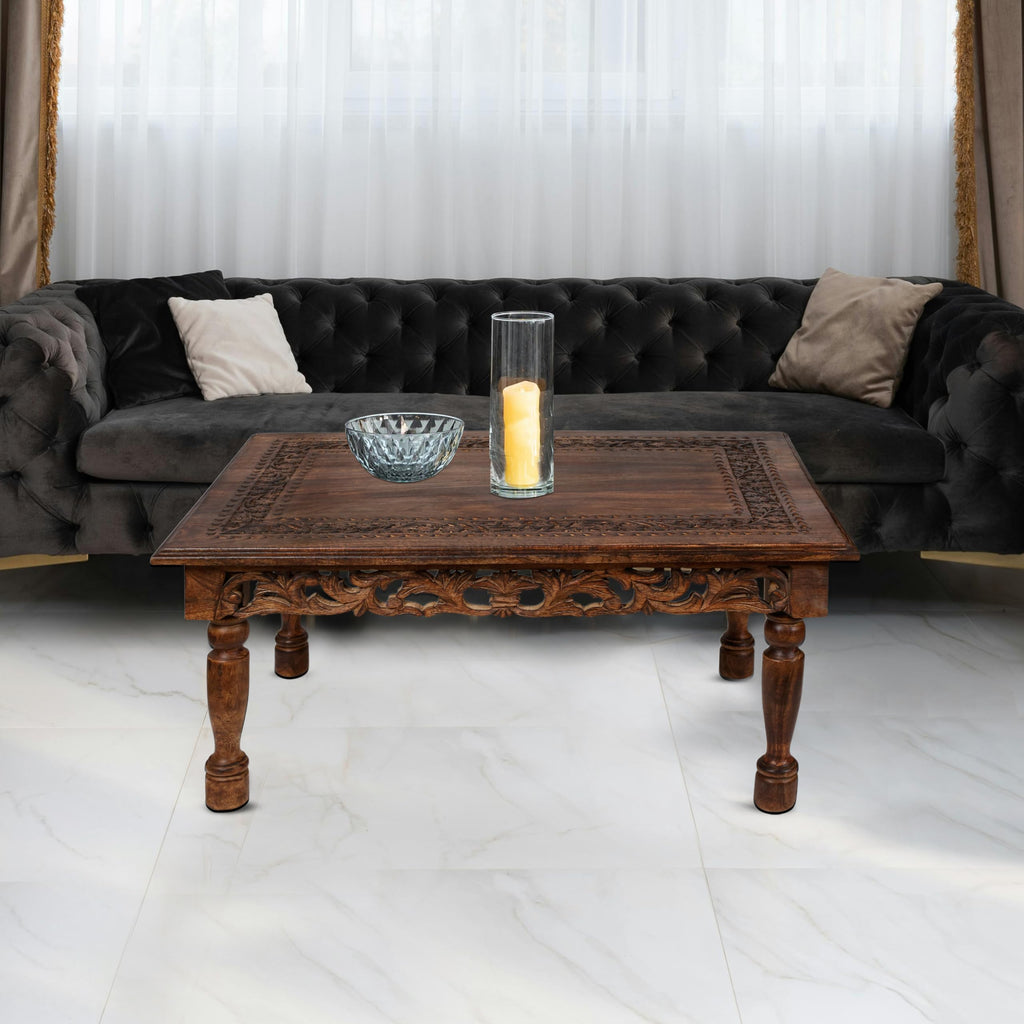 Farmhouse Coffee Table 36x24x18 Jali Carved Wood T53343