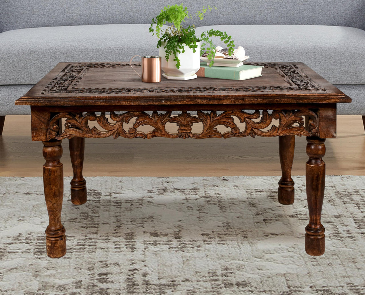 Farmhouse Coffee Table 36x24x18 Jali Carved Wood T53343