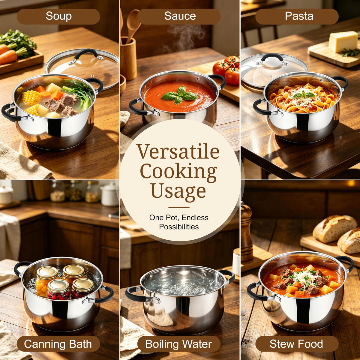 6 Quart Stainless Steel Induction Stock Pot with Lid F53171