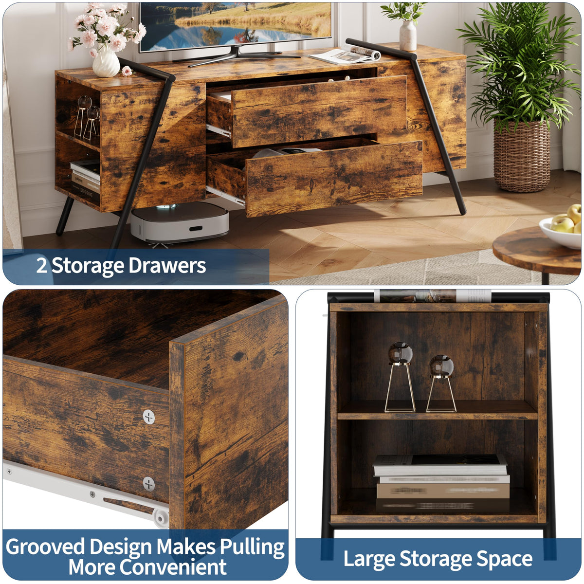 Oak TV Stand with Adjustable Shelf and 2 Drawers Z7639