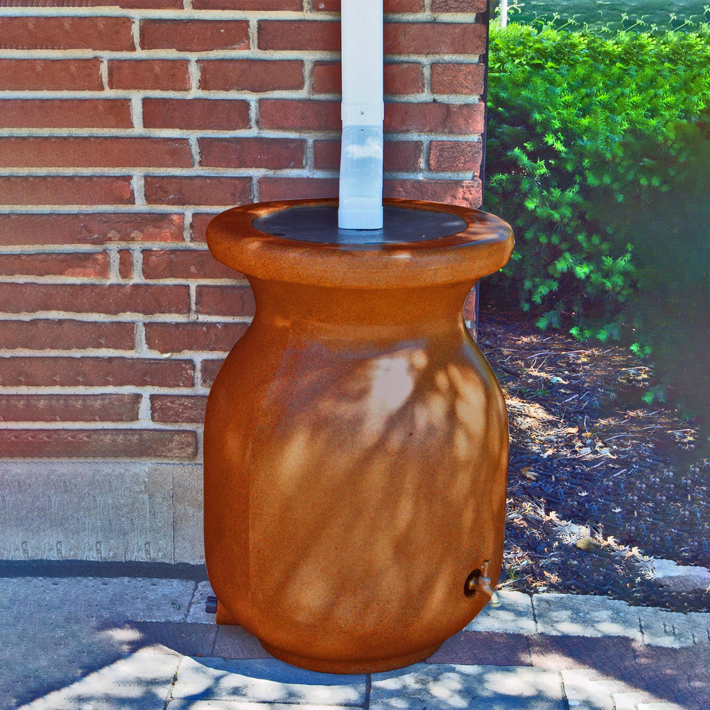 Beige 50 gal Stone-Look Rain Barrel with Brass Spigot H4061