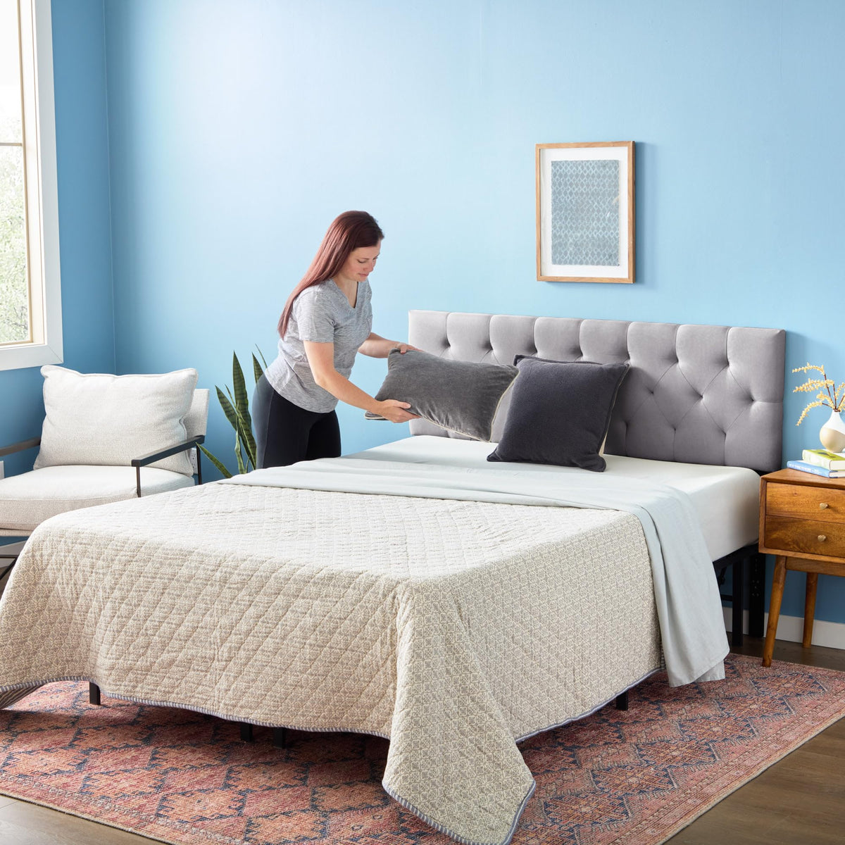 Stone Queen Size Upholstered Headboard K208