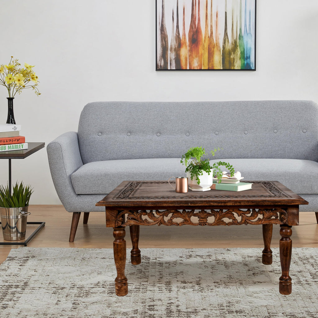 Farmhouse Coffee Table 36x24x18 Jali Carved Wood T53343