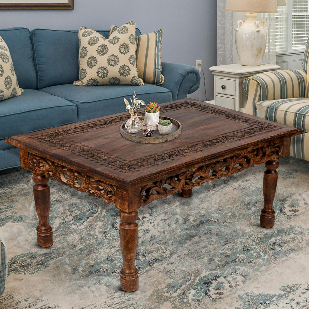 Farmhouse Coffee Table 36x24x18 Jali Carved Wood T53343