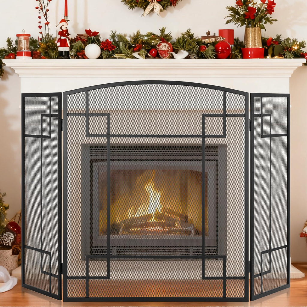 Fireplace Screen 3 Panel Wrought Iron N536867