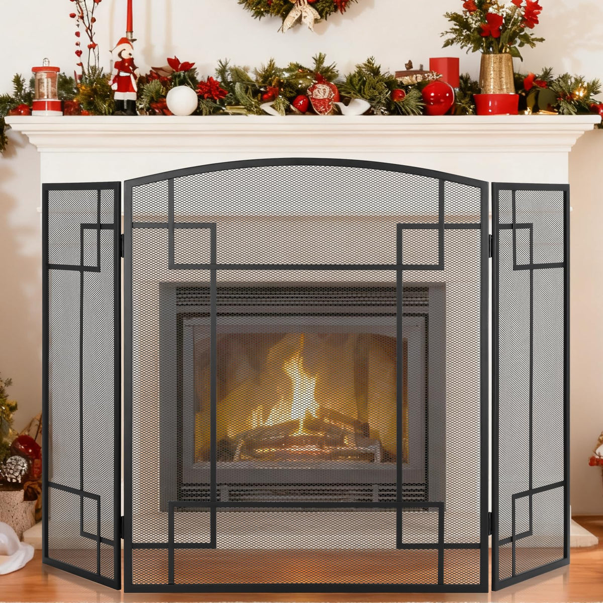 Fireplace Screen 3 Panel Wrought Iron N536867