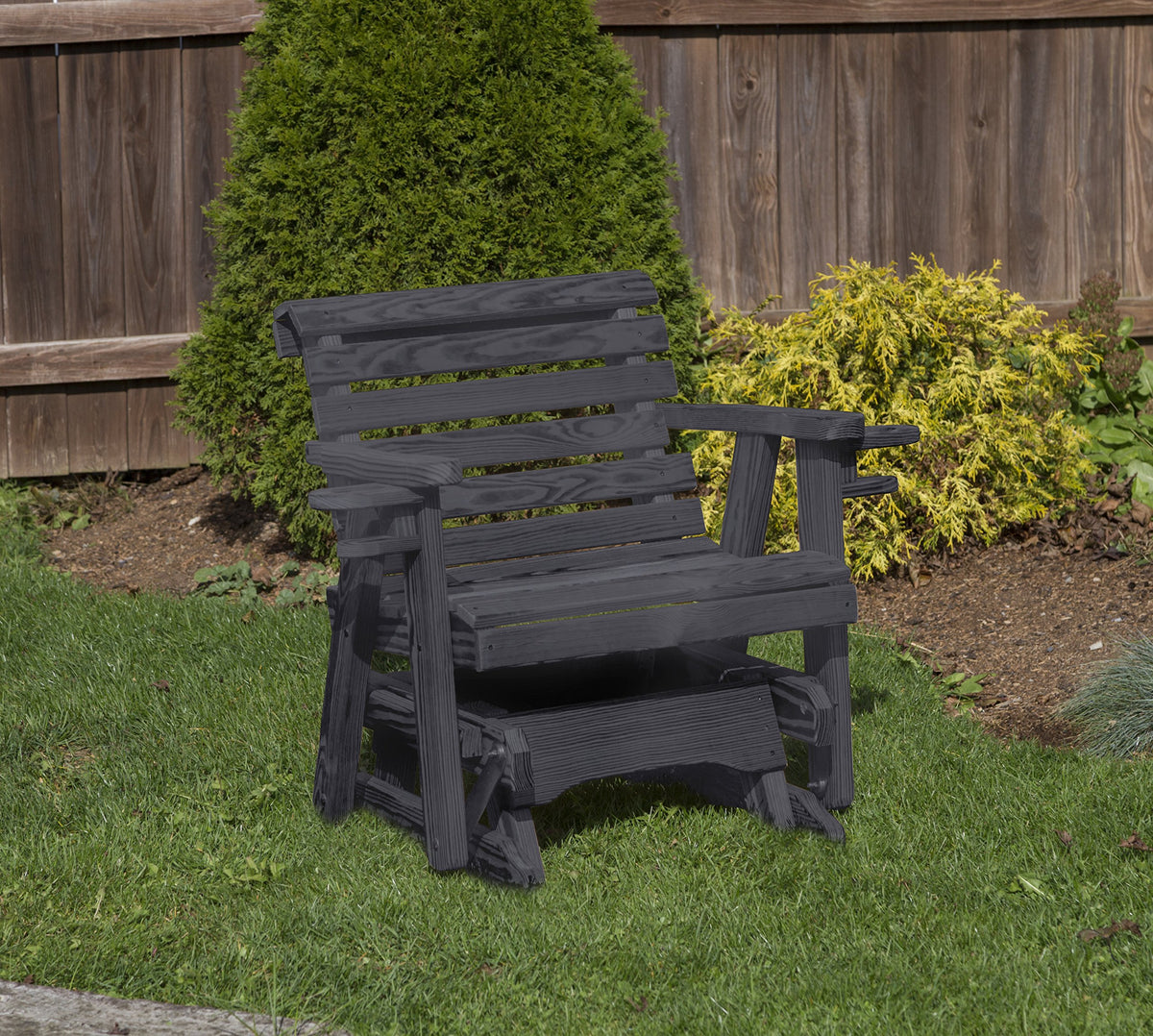 Black Pressure Treated Outdoor Glider Chair with Cup Holders G58434