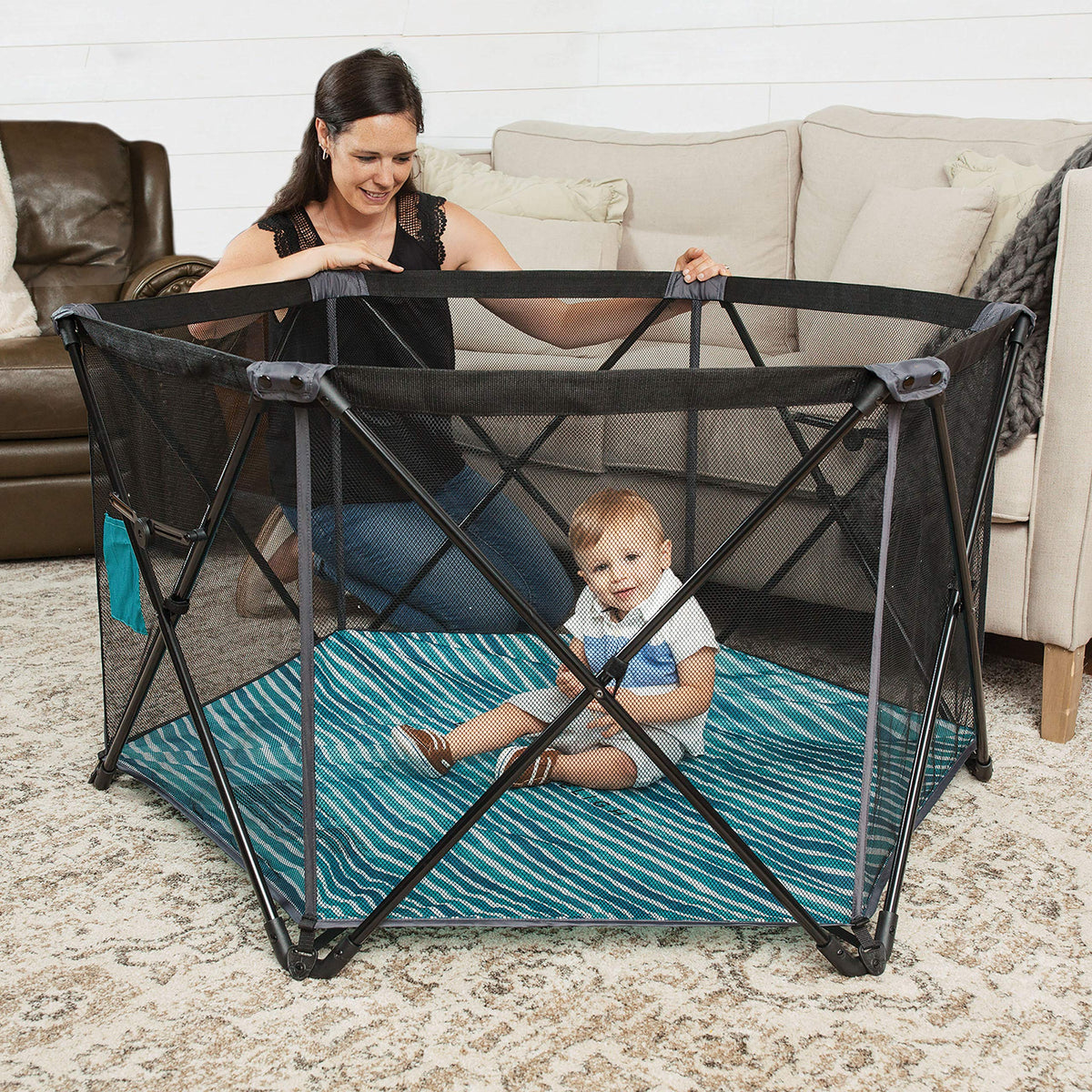 Baby Delight Go with Me Eclipse Deluxe Playard, Watercolor Stripe Base → Watercolor Stripe Playard L687059